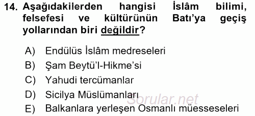 İslam Kurumları ve Medeniyeti 2017 - 2018 Ara Sınavı 14.Soru