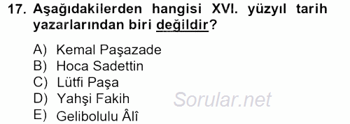 XVI. Yüzyıl Türk Edebiyatı 2013 - 2014 Tek Ders Sınavı 17.Soru