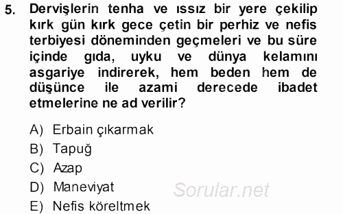 XVI. Yüzyıl Türk Edebiyatı 2013 - 2014 Tek Ders Sınavı 5.Soru