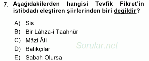 II. Abdülhamit Dönemi Türk Edebiyatı 2017 - 2018 Ara Sınavı 7.Soru