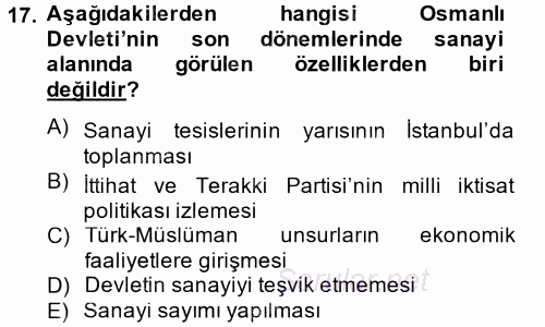 Atatürk İlkeleri Ve İnkılap Tarihi 1 2013 - 2014 Tek Ders Sınavı 17.Soru
