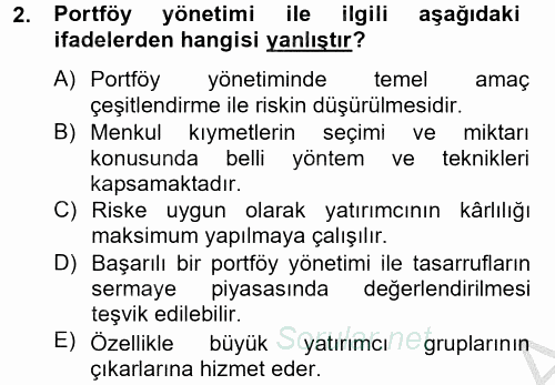 Portföy Yönetimi 2014 - 2015 Dönem Sonu Sınavı 2.Soru