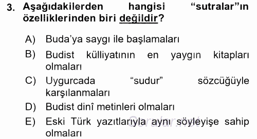VIII-XIII. Yüzyıllar Türk Edebiyatı 2017 - 2018 Ara Sınavı 3.Soru