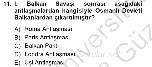Atatürk İlkeleri Ve İnkılap Tarihi 1 2012 - 2013 Ara Sınavı 11.Soru