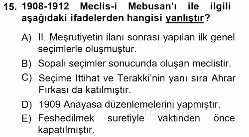 Atatürk İlkeleri Ve İnkılap Tarihi 1 2012 - 2013 Ara Sınavı 15.Soru