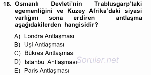 Atatürk İlkeleri Ve İnkılap Tarihi 1 2012 - 2013 Ara Sınavı 16.Soru