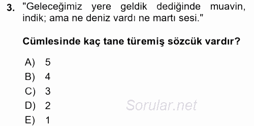 Türk Dili 1 2017 - 2018 Dönem Sonu Sınavı 3.Soru