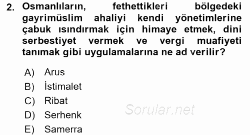 Osmanlı Tarihi (1299-1566) 2017 - 2018 Ara Sınavı 2.Soru