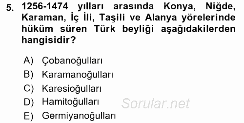 Osmanlı Tarihi (1299-1566) 2017 - 2018 Ara Sınavı 5.Soru