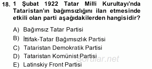 Çağdaş Türk Dünyası 2014 - 2015 Tek Ders Sınavı 18.Soru