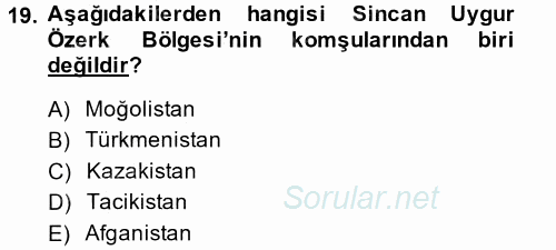 Çağdaş Türk Dünyası 2014 - 2015 Tek Ders Sınavı 19.Soru