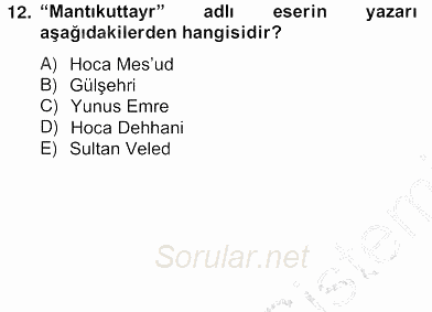 Türk Edebiyatının Mitolojik Kaynakları 2012 - 2013 Ara Sınavı 20.Soru