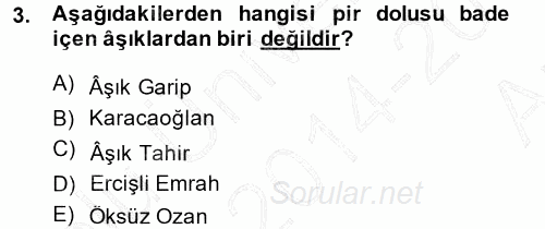 Halk Hikayeleri 2014 - 2015 Ara Sınavı 3.Soru