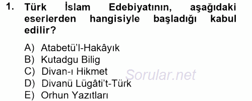 Türk İslam Edebiyatı 2014 - 2015 Tek Ders Sınavı 1.Soru