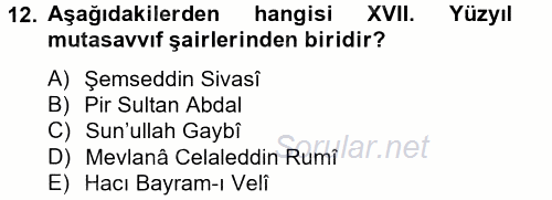 Türk İslam Edebiyatı 2014 - 2015 Tek Ders Sınavı 12.Soru