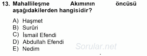 Türk İslam Edebiyatı 2014 - 2015 Tek Ders Sınavı 13.Soru
