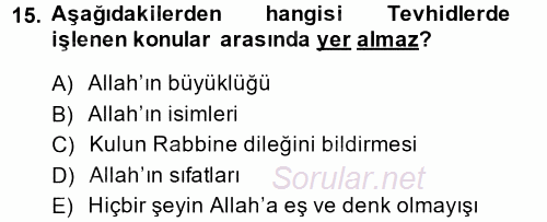 Türk İslam Edebiyatı 2014 - 2015 Tek Ders Sınavı 15.Soru