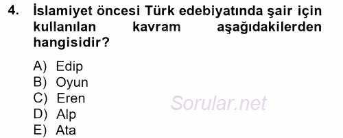 Türk İslam Edebiyatı 2014 - 2015 Tek Ders Sınavı 4.Soru