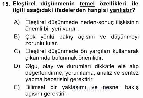 Türk Dili 2 2017 - 2018 Dönem Sonu Sınavı 15.Soru